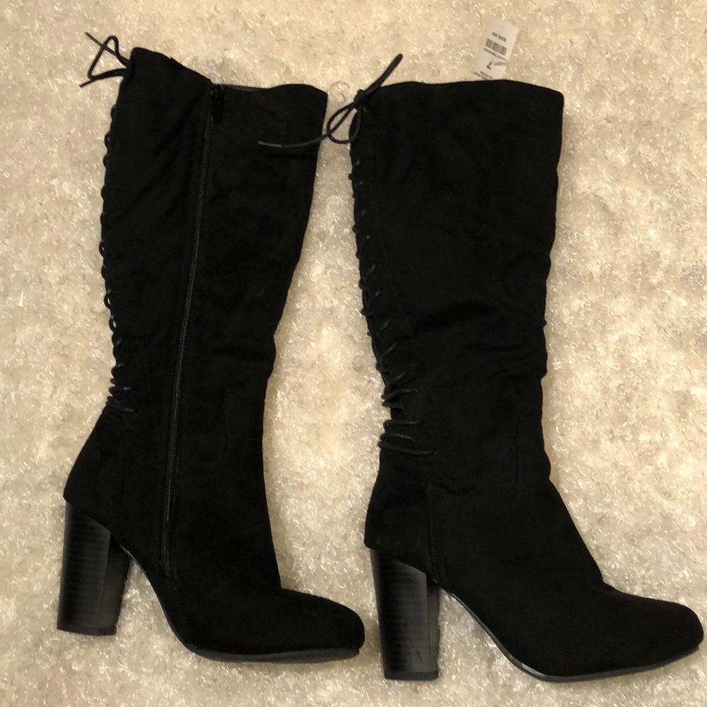 Black Sexy Lace Up New Faux Suede Boots